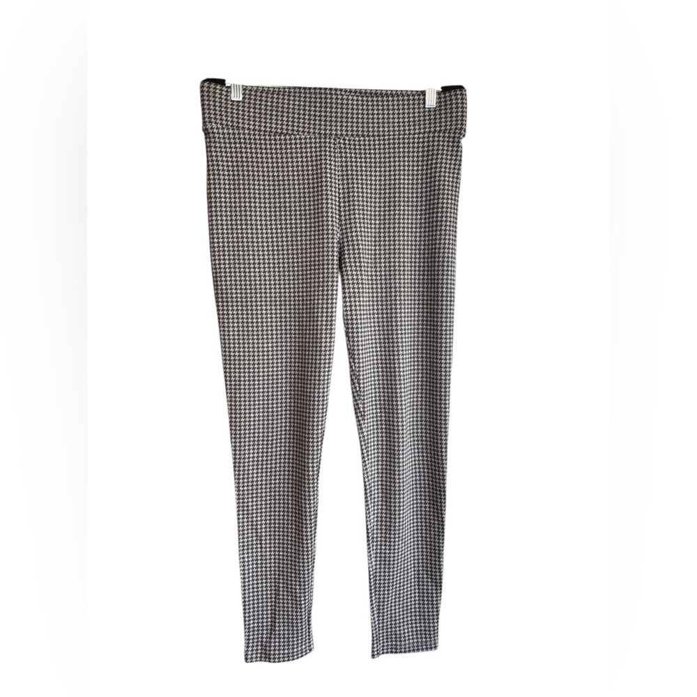 LOFT Outlet Houndstooth Leggings Black Gray Stretch Pull On Pants. Size Large